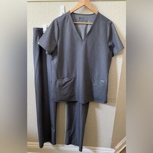 FIGS Womens Scrub Set Mix Size LG Casma Top/XL Livingston Straight Pant Graphite
